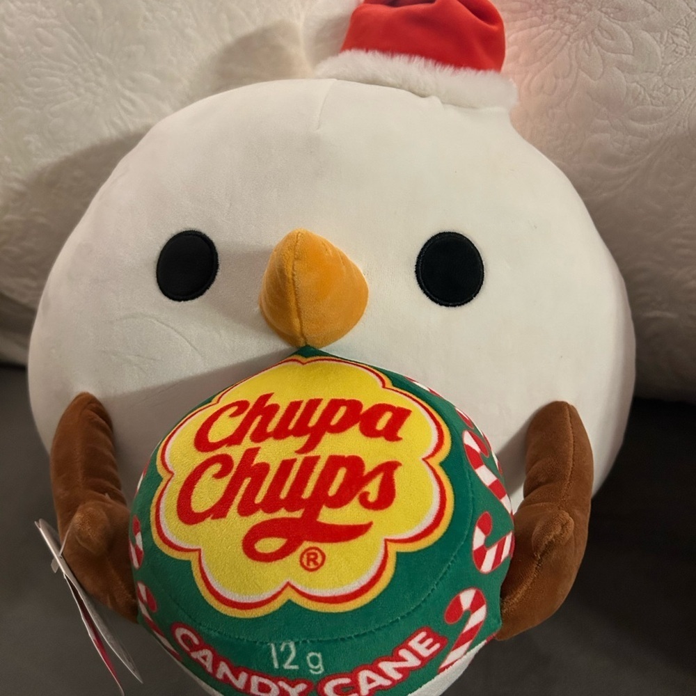 Squishmallows Festive White and Brown Plush with Candy Cane